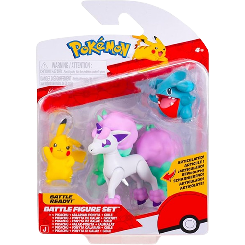 Pokemon - Pikachu, Galarian Ponyta & Gible Battle Figure Set