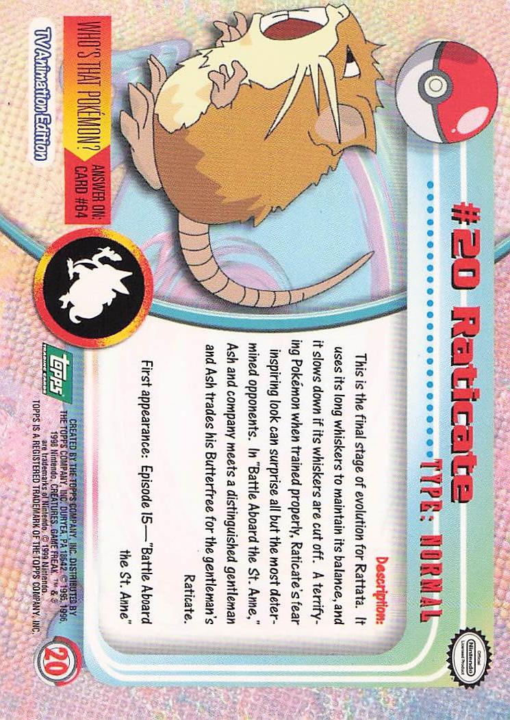 Raticate #20 - Topps