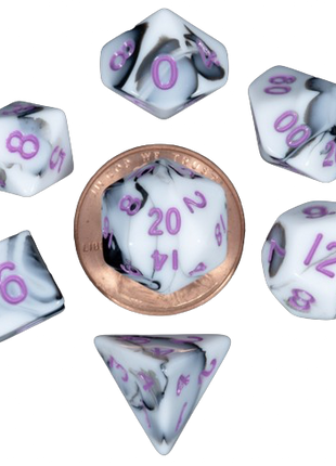 FanRoll - Marble with Purple Numbers Poly Dice Set
