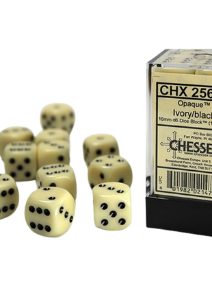 Chessex - Opaque 16mm D6 Dice Block - Ivory w/Black