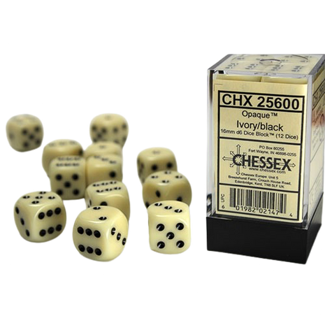 Chessex - Opaque 16mm D6 Dice Block - Ivory w/Black