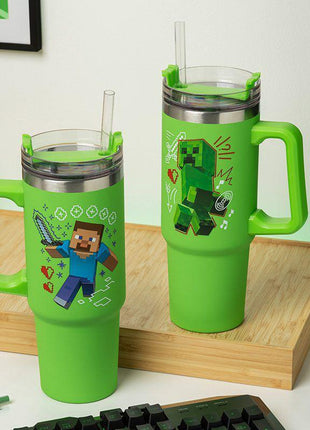 Minecraft - Steve & Creeper Green 900ml Insulated Cup and Straw