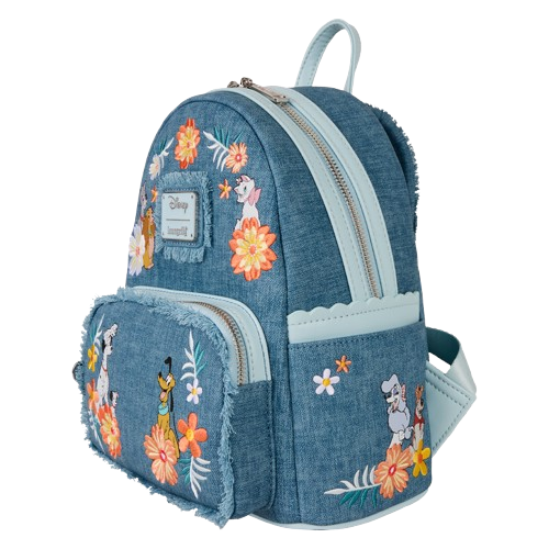 Loungefly - Disney: Dogs & Cats Floral Faux Denim Fringe Mini Backpack