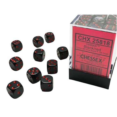 Chessex - Opaque 16mm D6 Dice Block - Black/Red