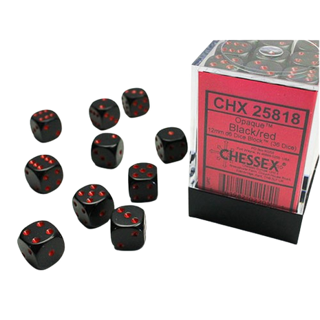 Chessex - Opaque 16mm D6 Dice Block - Black/Red
