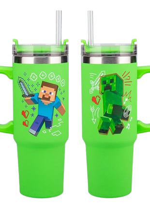 Minecraft - Steve & Creeper Green 900ml Insulated Cup and Straw