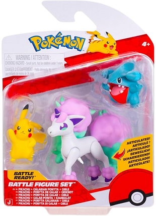 Pokemon - Pikachu, Galarian Ponyta & Gible Battle Figure Set