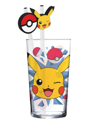 Pokemon - Pikachu Glass Tumbler with Straws