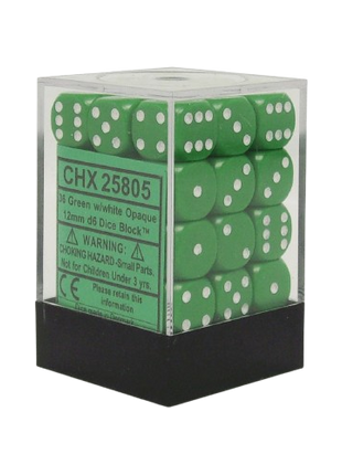 Chessex - Opaque 16mm D6 Dice Block - Green/White