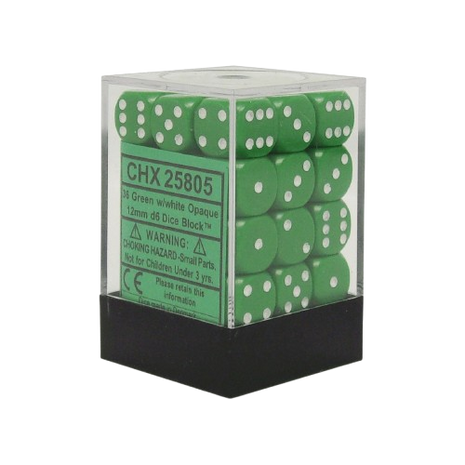 Chessex - Opaque 16mm D6 Dice Block - Green/White