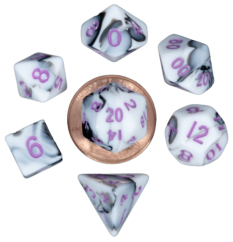 FanRoll - Marble with Purple Numbers Poly Dice Set