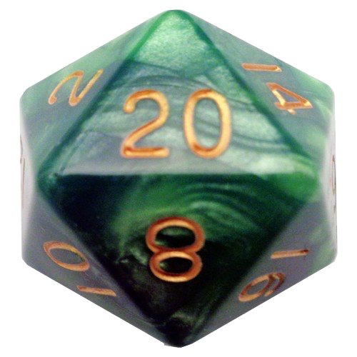 FanRoll - 35mm Mega Acrylic D20: Mixed Green with Gold Numbers