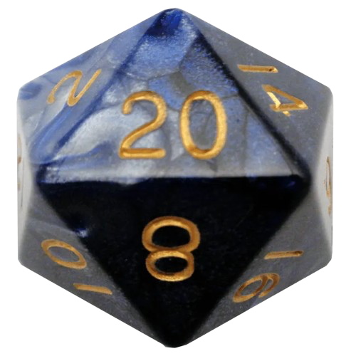 FanRoll - 35mm Mega Acrylic D20: Blue/White with Gold Numbers