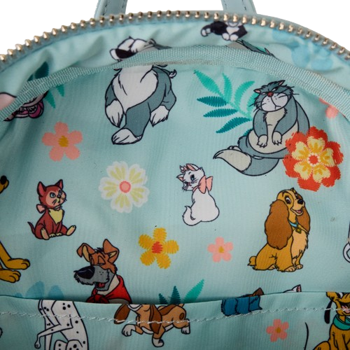 Loungefly - Disney: Dogs & Cats Floral Faux Denim Fringe Mini Backpack