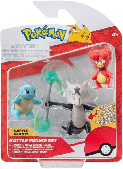 Pokemon - Squirtle, Alolan Marowak & Magby Battle Figure Set