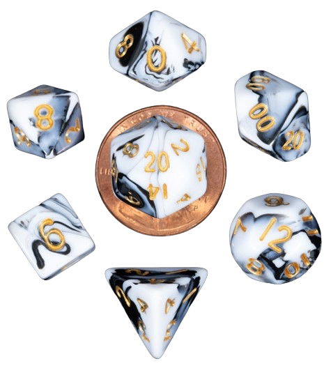 FanRoll - Marble with Gold Numbers Poly Dice Set